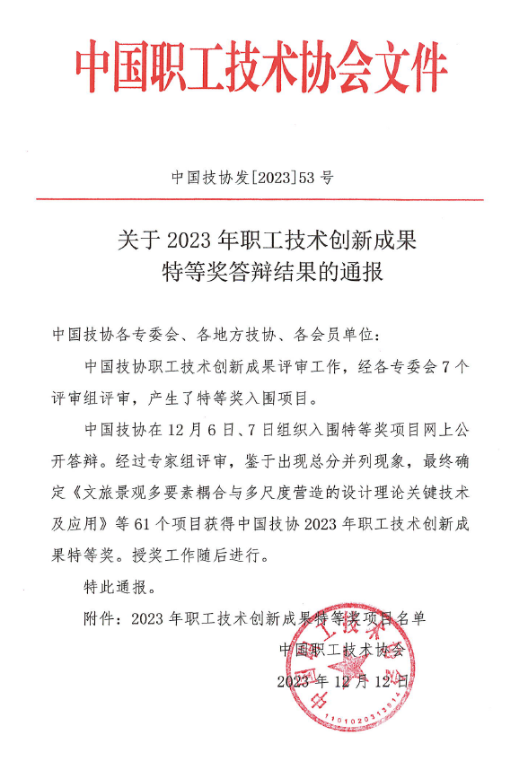 公司成果獲中國(guó)技協(xié)2023年職工技術(shù)成果特等獎(jiǎng)